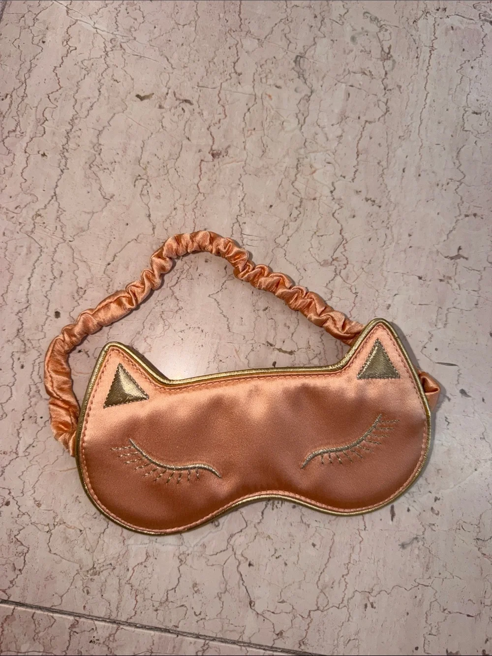 Charlotte Olympia Cat Ear Satin Sleep Mask in Peach